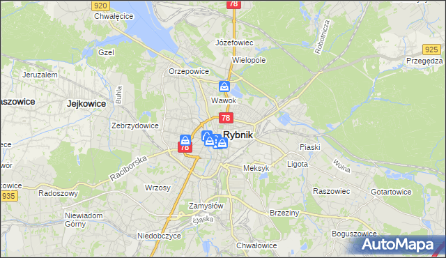 mapa Rybnika, Rybnik na mapie Targeo