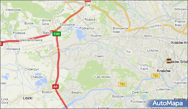 mapa Chełm gmina Kraków, Chełm gmina Kraków na mapie Targeo