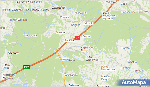 mapa Kajetanów gmina Zagnańsk, Kajetanów gmina Zagnańsk na mapie Targeo