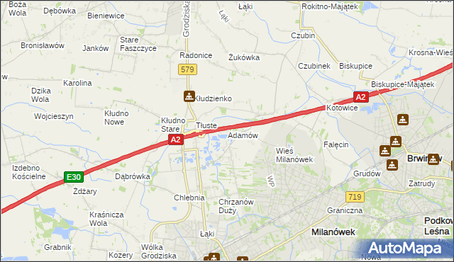 mapa Adamów gmina Grodzisk Mazowiecki, Adamów gmina Grodzisk Mazowiecki na mapie Targeo