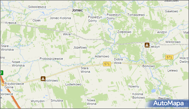 mapa Adamowo gmina Joniec, Adamowo gmina Joniec na mapie Targeo