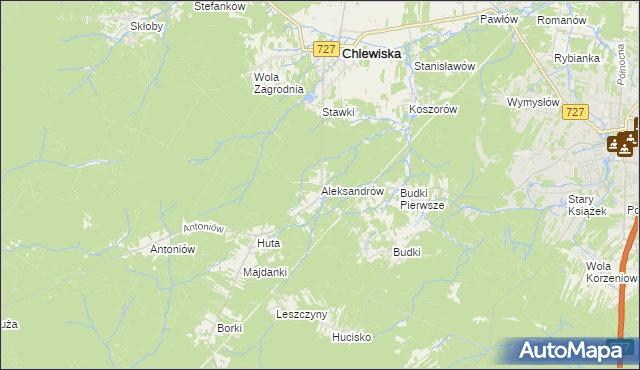 mapa Aleksandrów gmina Chlewiska, Aleksandrów gmina Chlewiska na mapie Targeo