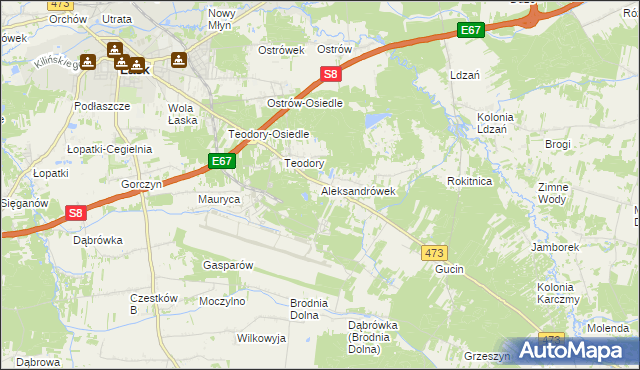 mapa Aleksandrówek gmina Łask, Aleksandrówek gmina Łask na mapie Targeo