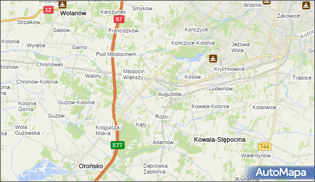 mapa Augustów gmina Kowala, Augustów gmina Kowala na mapie Targeo