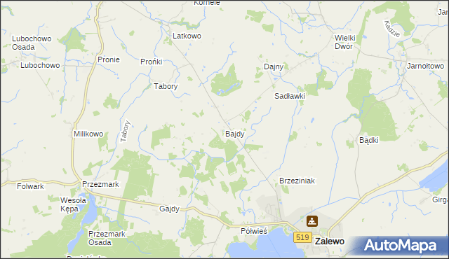 mapa Bajdy gmina Zalewo, Bajdy gmina Zalewo na mapie Targeo