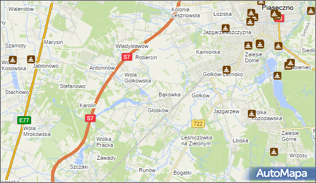 mapa Bąkówka gmina Piaseczno, Bąkówka gmina Piaseczno na mapie Targeo