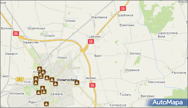 mapa Balin gmina Inowrocław, Balin gmina Inowrocław na mapie Targeo