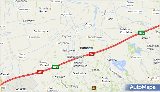 mapa Baranów powiat grodziski, Baranów powiat grodziski na mapie Targeo