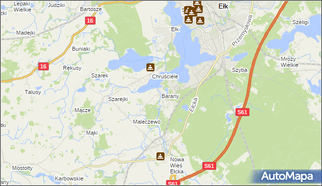 mapa Barany gmina Ełk, Barany gmina Ełk na mapie Targeo