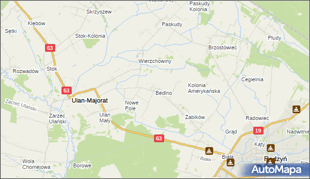 mapa Bedlno gmina Radzyń Podlaski, Bedlno gmina Radzyń Podlaski na mapie Targeo