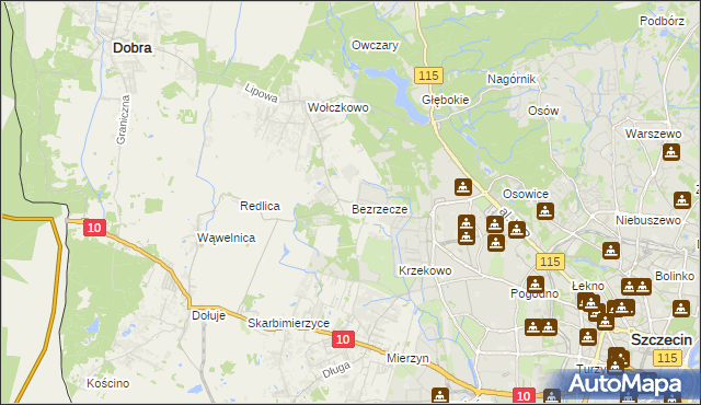 mapa Bezrzecze, Bezrzecze na mapie Targeo