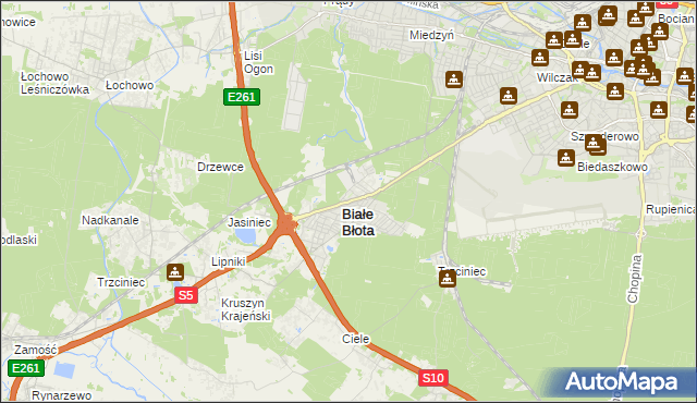 mapa Białe Błota powiat bydgoski, Białe Błota powiat bydgoski na mapie Targeo