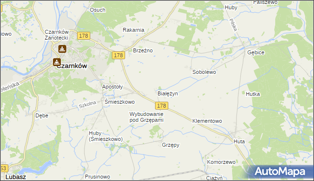 mapa Białężyn gmina Czarnków, Białężyn gmina Czarnków na mapie Targeo