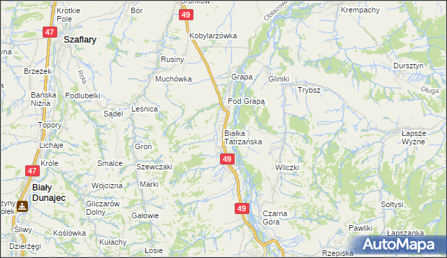 mapa Białka Tatrzańska, Białka Tatrzańska na mapie Targeo