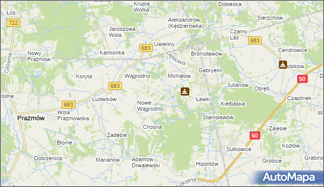 mapa Biały Ług gmina Prażmów, Biały Ług gmina Prażmów na mapie Targeo