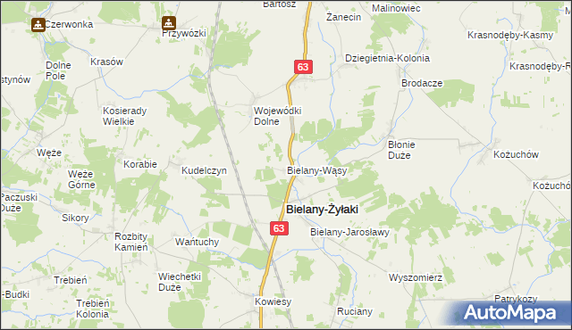 mapa Bielany-Wąsy, Bielany-Wąsy na mapie Targeo