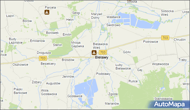 mapa Bielawy powiat łowicki, Bielawy powiat łowicki na mapie Targeo