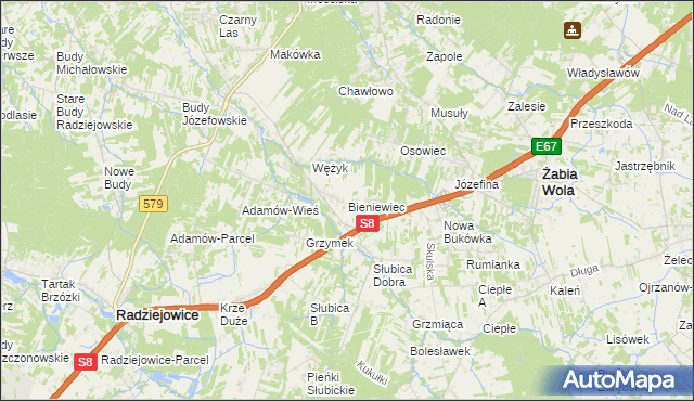 mapa Bieniewiec, Bieniewiec na mapie Targeo
