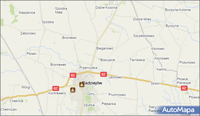mapa Biskupice gmina Radziejów, Biskupice gmina Radziejów na mapie Targeo
