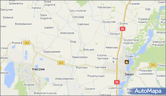 mapa Biskupie gmina Ślesin, Biskupie gmina Ślesin na mapie Targeo
