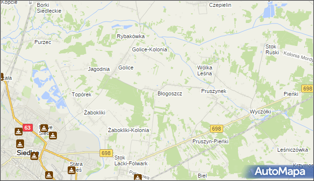 mapa Błogoszcz, Błogoszcz na mapie Targeo
