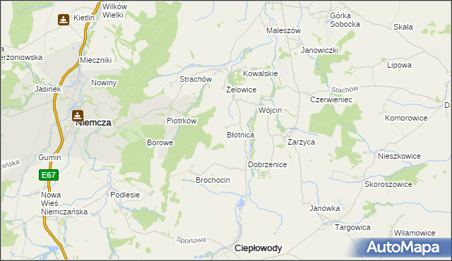 mapa Błotnica gmina Kondratowice, Błotnica gmina Kondratowice na mapie Targeo