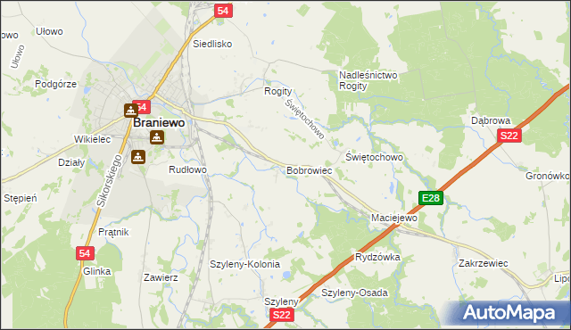 mapa Bobrowiec gmina Braniewo, Bobrowiec gmina Braniewo na mapie Targeo