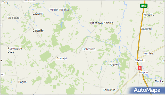 mapa Bobrówka gmina Jaświły, Bobrówka gmina Jaświły na mapie Targeo