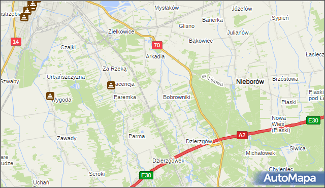 mapa Bobrowniki gmina Nieborów, Bobrowniki gmina Nieborów na mapie Targeo
