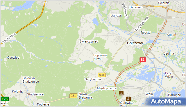 mapa Bojszowy Nowe, Bojszowy Nowe na mapie Targeo