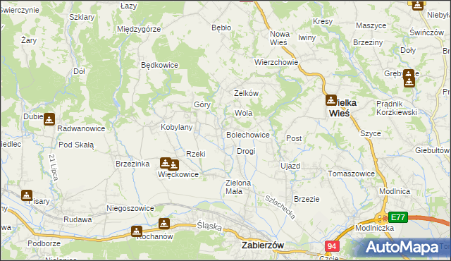 mapa Bolechowice gmina Zabierzów, Bolechowice gmina Zabierzów na mapie Targeo