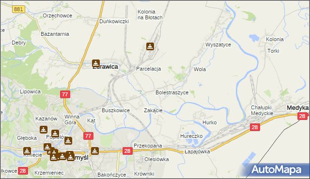 mapa Bolestraszyce, Bolestraszyce na mapie Targeo