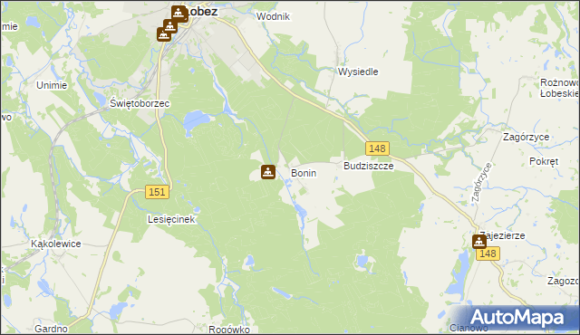 mapa Bonin gmina Łobez, Bonin gmina Łobez na mapie Targeo
