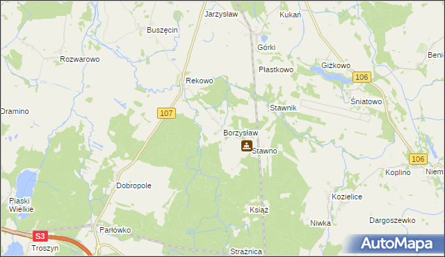 mapa Borzysław gmina Kamień Pomorski, Borzysław gmina Kamień Pomorski na mapie Targeo