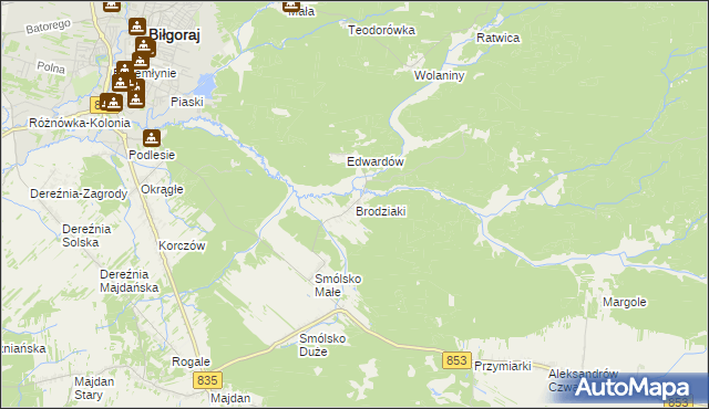 mapa Brodziaki, Brodziaki na mapie Targeo