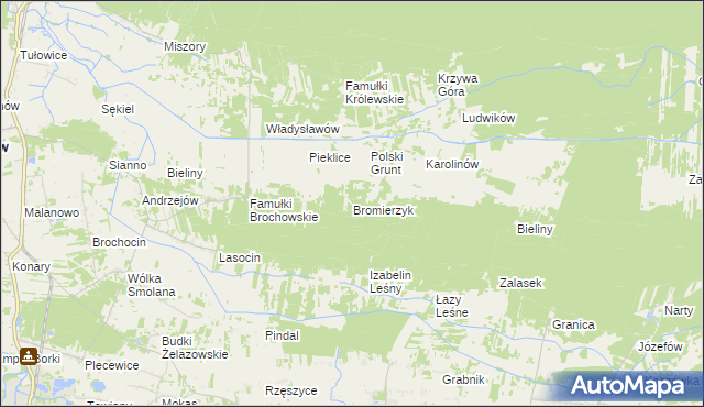 mapa Bromierzyk gmina Kampinos, Bromierzyk gmina Kampinos na mapie Targeo