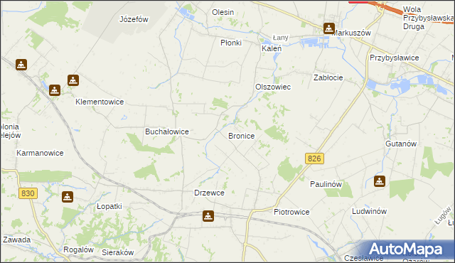 mapa Bronice gmina Nałęczów, Bronice gmina Nałęczów na mapie Targeo