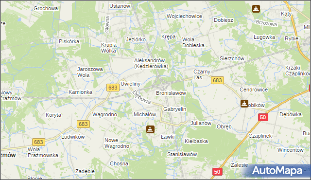 mapa Bronisławów gmina Prażmów, Bronisławów gmina Prażmów na mapie Targeo