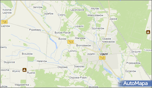mapa Bronisławów gmina Ujazd, Bronisławów gmina Ujazd na mapie Targeo