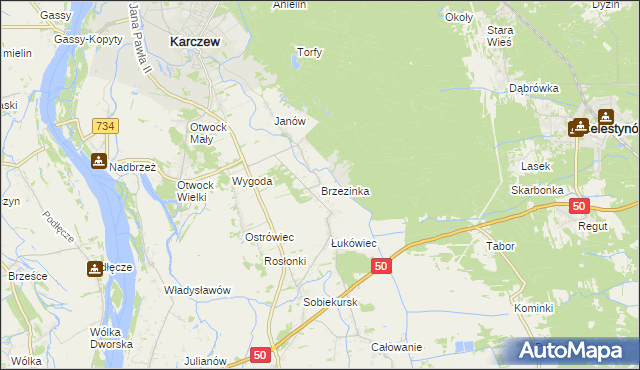 mapa Brzezinka gmina Karczew, Brzezinka gmina Karczew na mapie Targeo