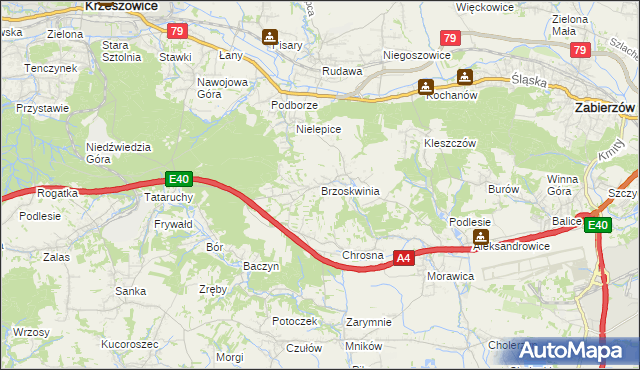 mapa Brzoskwinia, Brzoskwinia na mapie Targeo