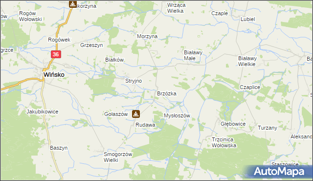 mapa Brzózka gmina Wińsko, Brzózka gmina Wińsko na mapie Targeo