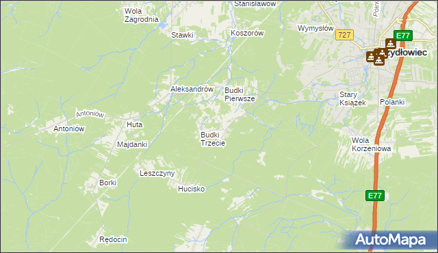mapa Budki gmina Chlewiska, Budki gmina Chlewiska na mapie Targeo