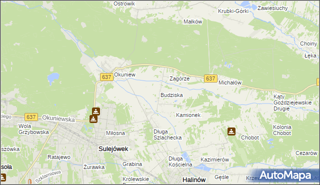 mapa Budziska gmina Halinów, Budziska gmina Halinów na mapie Targeo
