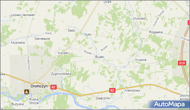 mapa Bujaki gmina Drohiczyn, Bujaki gmina Drohiczyn na mapie Targeo