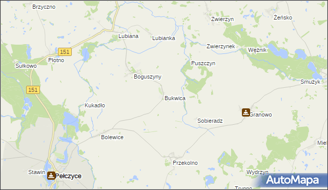 mapa Bukwica gmina Pełczyce, Bukwica gmina Pełczyce na mapie Targeo