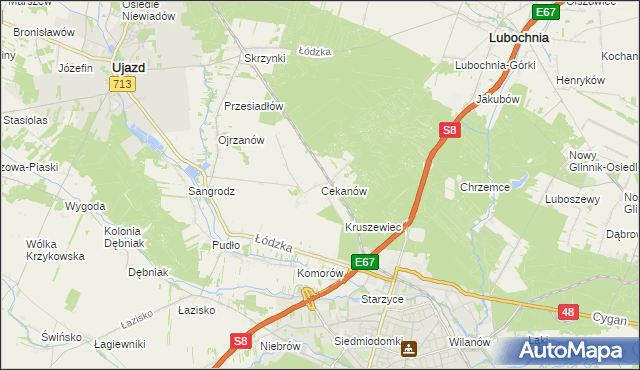 mapa Cekanów gmina Tomaszów Mazowiecki, Cekanów gmina Tomaszów Mazowiecki na mapie Targeo