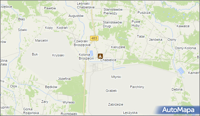 mapa Chabielice, Chabielice na mapie Targeo