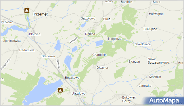 mapa Charbielin gmina Włoszakowice, Charbielin gmina Włoszakowice na mapie Targeo