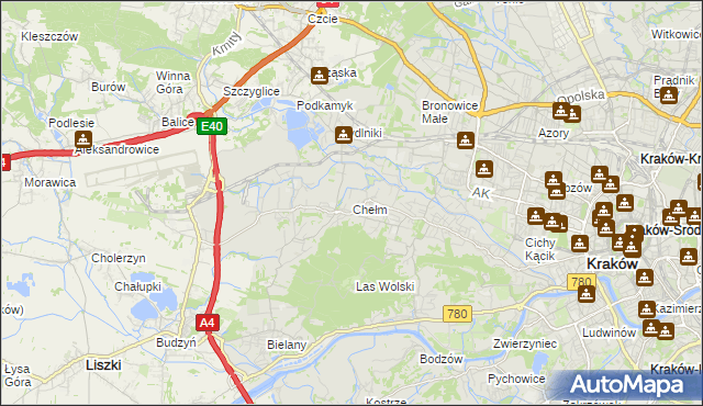 mapa Chełm gmina Kraków, Chełm gmina Kraków na mapie Targeo